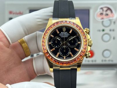 PPM Factory Rolex Daytona 36 Orange Sapphires Bezel 40mm 4130 Movement Black Face Watch